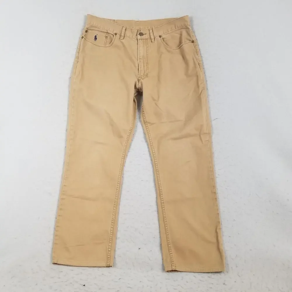 Polo Ralph‎ Lauren Authentic Dungarees Jeans Mens 36x32 Beige Straight Denim